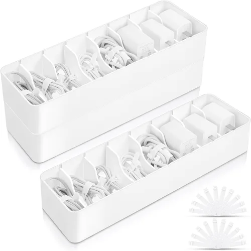 Vista 8 de Tatuo 1 Pieza Organizador de Cables con 10 Amarres de Alambre, Caja de Almacenamiento de Cables de Plástico Caja para Cargador Organizador