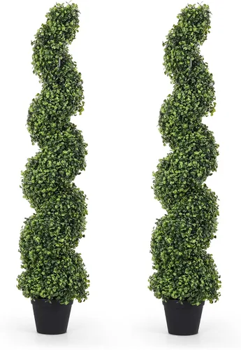 Vista 17 de THE BLOOM TIMES Juego de 2 árboles topiarios artificiales en espiral de 3 pies para exteriores, plantas de boj falsas de 36" para exteriores - Árbol