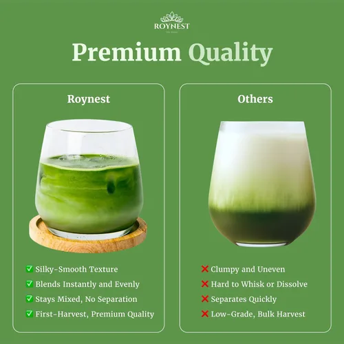 Vista 2 de Roynest Polvo de matcha orgánico certificado prémium – Matcha 100% puro para lattes helados, batidos, bebidas frías y hornear, energía limpia