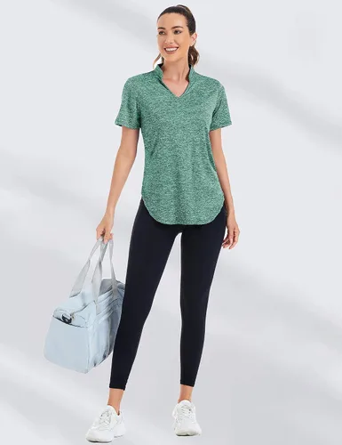 Vista 2 de Stiehiok Camisetas de gimnasio de manga corta para mujer, camisetas de entrenamiento de secado rápido, camisetas atléticas de yoga y golf