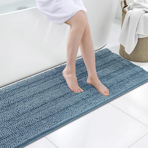 Vista 150 de Grandaily Alfombras de baño de felpilla a rayas de 24 x 16 pulgadas, extra gruesas y suaves, absorbentes, parte trasera de goma, alfombra de ducha