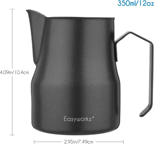 Vista 2 de Easyworkz Jarra de café expreso de acero inoxidable de 12 onzas, con cuchara de café Easyworkz Retro de acero inoxidable con mango de nogal negro