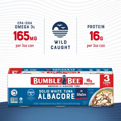 Vista 3 de Bumble Bee Atún blanco sólido en agua, paquete de 3, 9 onzas