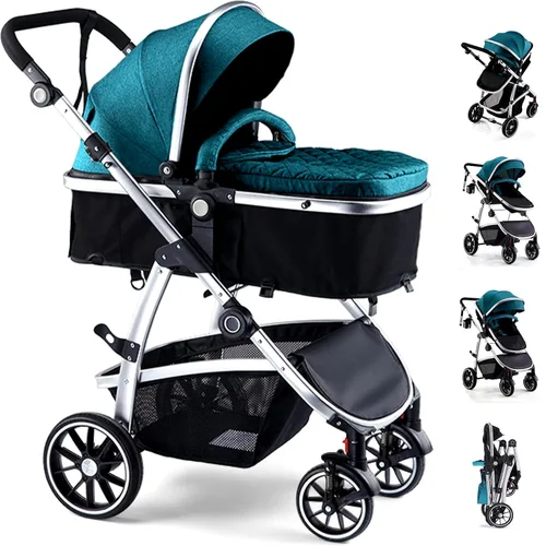Vista 13 de Hagaday Cochecito de bebé, asiento reversible 2 en 1 para niños pequeños con modo moisés, cochecito infantil plegable con toldo, freno de un botón