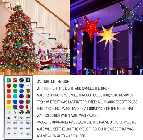 Vista 3 de TW SHINE - Luces de Navidad que cambian de color, 200 luces LED RGB de 66 pies, luces de Halloween para exteriores con control remoto, impermeables