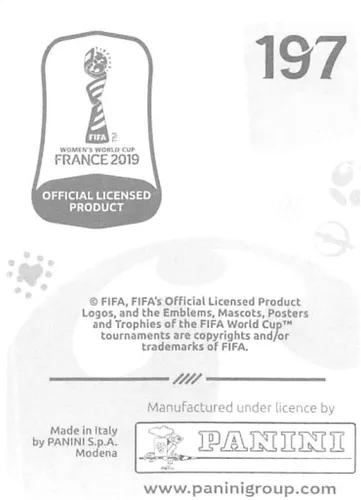 Vista 2 de Panini FIFA - Calcomanías para álbumes de la Copa Mundial Femenina de Francia 2019 (solo adhesivo individual) Fútbol #197 Laura Giuliani Italia 2