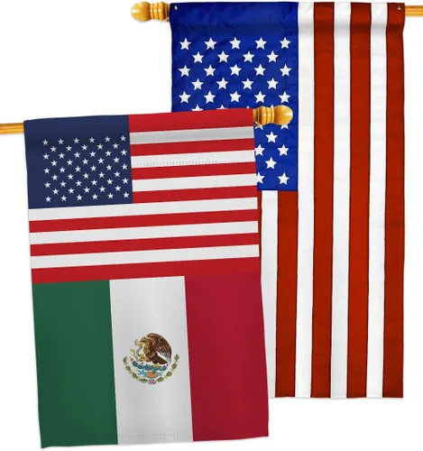 Vista 5 de Banderas de la casa de la amistad de México Estados Unidos de la nacionalidad de México Estados Unidos, paquete de 2 unidades de Nación Regional