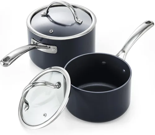 Vista 12 de Cooks Standard NC-00340 – Sartén con tapa de grado Premium, anodizado, sólido, antiadherente, 1 qt, Negro