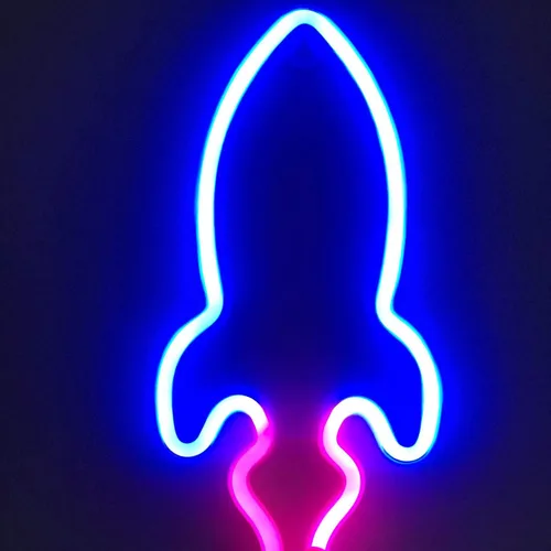 Vista 14 de Luces LED de neón, WONFAST Planet Rocket, letreros de neón acrílicos con pilas o USB, decoración de pared para habitación de niños, Navidad Azul