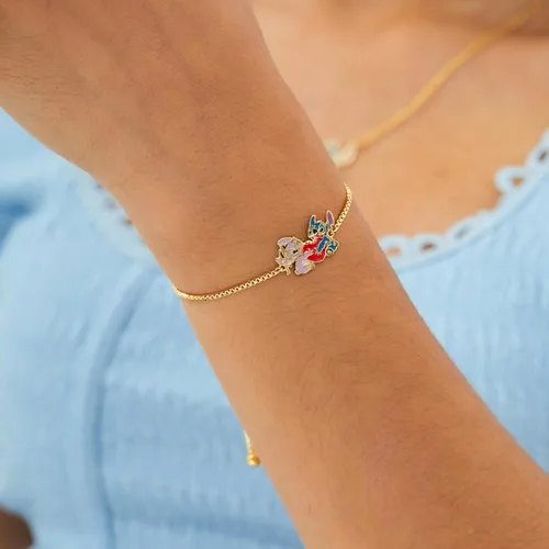 Vista 2 de Disney Pulsera de puntada y corazón de ángel para mujer, pulsera de puntada ajustable chapada en flash de 18 quilates, con licencia oficial, Latón