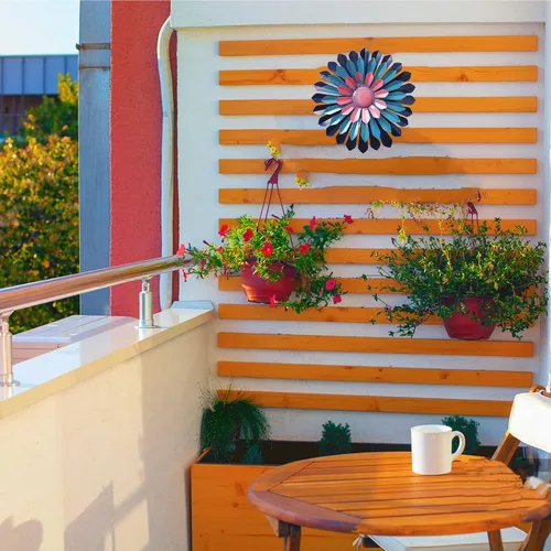 Vista 7 de LITIALLY Arte de pared de flores de metal de 12 pulgadas, decoración de jardín, bonitas flores, decoración de pared de baño, para colgar en el patio