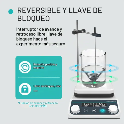 Vista 5 de JOANLAB HS8PRO Agitador Magnético Placa Caliente, 8L, 50-1500RPM