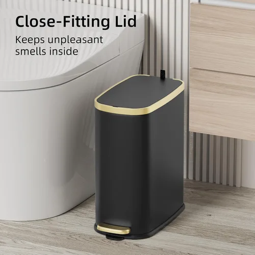 Vista 2 de KUK Cubo de basura pequeño para baño con tapa de cierre suave, pedal de paso, cubo de basura de acero inoxidable de 2.6 galones con cubo