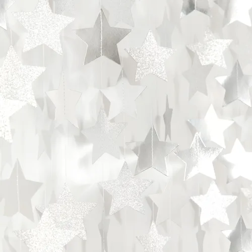 Vista 8 de Guirnalda de decoración de cumpleaños y graduación en negro y plata - 18.9 metros de serpentinas brillantes con purpurina y estrellas colgantes