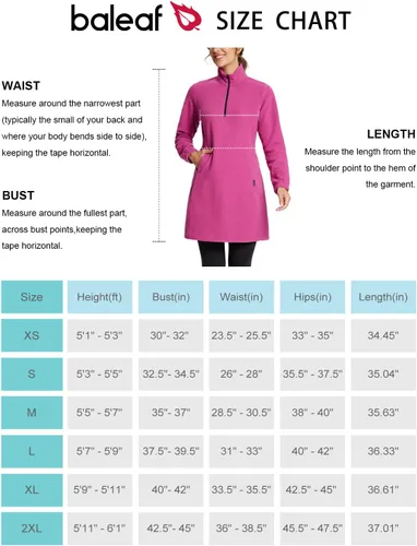 Vista 7 de BALEAF Sudadera de forro polar para mujer, túnica larga con cremallera de un cuarto, vestido de invierno polar con bolsillo