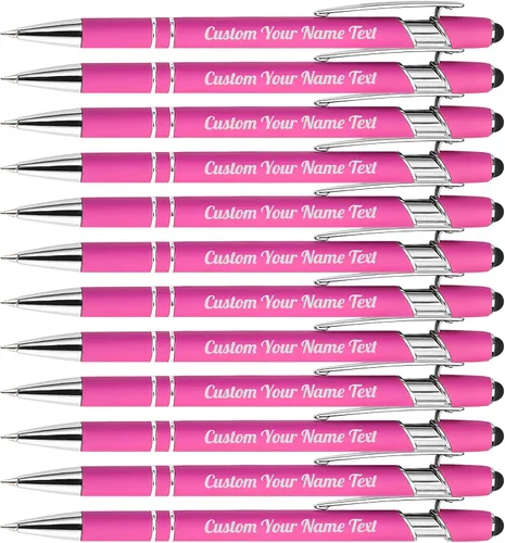 Vista 13 de 12 unidades de bolígrafos personalizados a granel con nombre grabado gratis, bolígrafos de bola personalizados con lápiz óptico, mensaje de texto