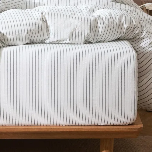 Vista 45 de MooMee Sábana bajera ajustable de solo 100% algodón lavado con textura parecida al lino, transpirable, duradera, suave, cómoda, bolsillo profundo