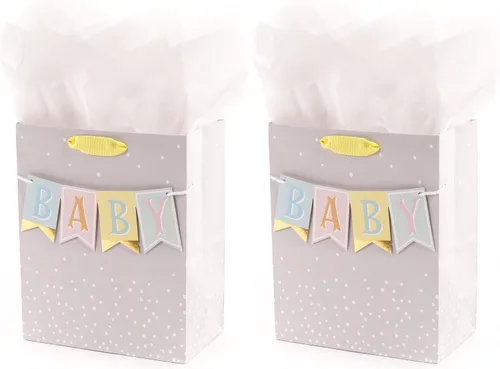 Vista 8 de Hallmark Bolsa de regalo para bebé mediana de 9 pulgadas con papel de seda (llave en gris)