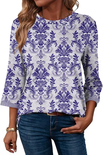 Vista 16 de Dokotoo - Camisas para mujer, ligeras, para verano, otoño, a la moda, manga 3/4, camisetas informales, blusas básicas Negro