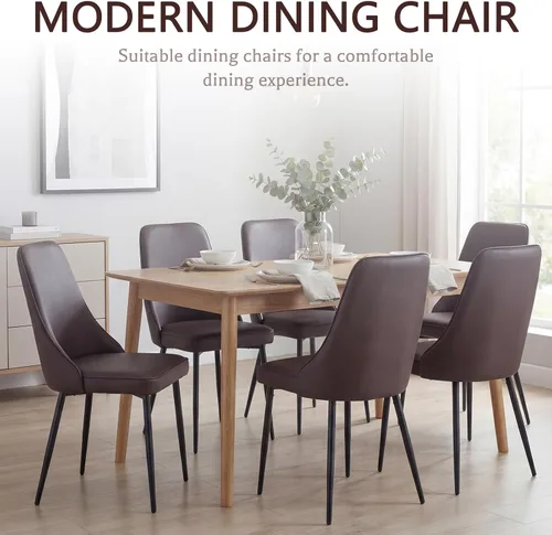 Vista 6 de Sillas de comedor de piel sintética, modernas y tapizadas, sillas de cocina, sillas auxiliares de cena con respaldo curvado y patas de metal