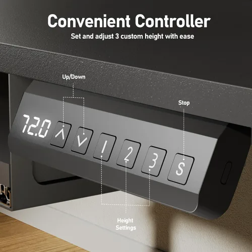 Vista 5 de Escritorio eléctrico de altura ajustable con bandeja para teclado, escritorio de pie sentado de 48 x 24 pulgadas, escritorio ergonómico para Negro