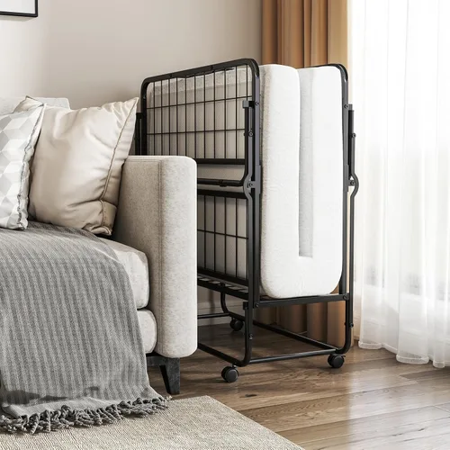 Vista 4 de Giantex Cama plegable individual con colchón, cama portátil enrollable con marco de metal resistente, cama plegable que ahorra espacio con colchón