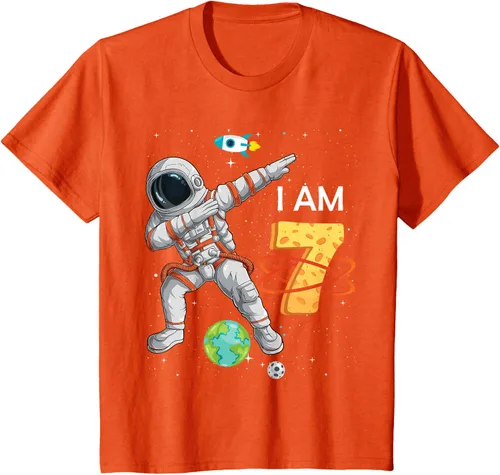 Vista 15 de Camiseta de cumpleaños para niños de 7 años de edad, astronauta Space 7th B-Day Negro