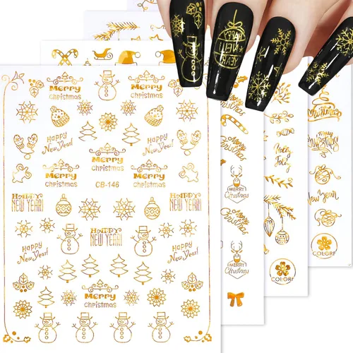 Vista 9 de Calcomanías de uñas – Navidad 3D, calcomanías autoadhesivas para uñas, patrón multicolor, 10 hojas, para arte de uñas