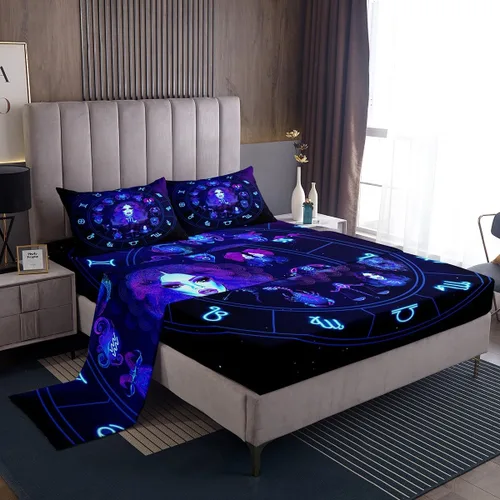 Vista 15 de Erosebridal Piscis - Juego de sábanas de tamaño individual de 12 constelaciones para niños, niñas, niños, niñas, niños, sábana bajera ajustable