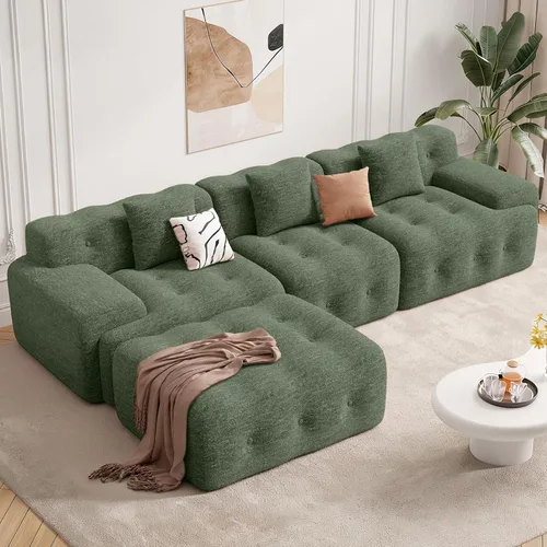 Vista 15 de Sofás modernos sin hueso de 143 pulgadas para sala de estar, sofá nube en forma de U, juego de sofá modular convertible de chenilla, no requiere