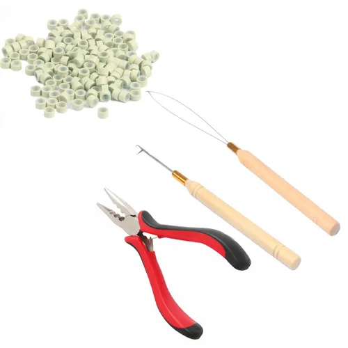 Vista 7 de Kit de herramientas de extensión de cabello, 3 piezas de microeslabones Remove Plier, Pulling Hooks, Micro Silicone Rings Bead Device for Micro