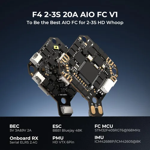 Vista 3 de BETAFPV Pavo Pico II - Cuadricóptero sin escobillas, ultraligero 2S Cinewhoop con soporte HD VTX II para O4/O4 Pro VTX, F4 2S 20A AIO FC, motor 1102