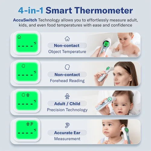 Vista 4 de Alcedo Termómetro de frente y oído para adultos, niños y bebés Termómetro digital infrarrojo para fiebre Sin contacto, lectura instantánea