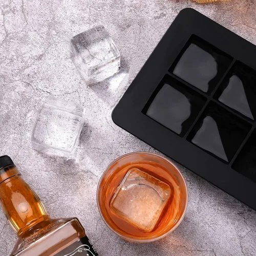 Vista 2 de Ticent Bandejas de cubitos de hielo (juego de 2), molde de silicona para bolas de hielo con forma de esfera para whisky con tapas y moldes cuadrados