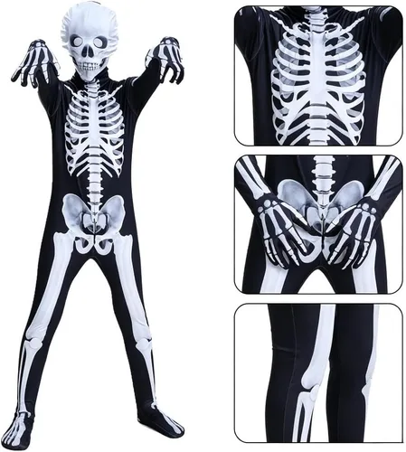 Vista 6 de Halloween Skeleton Hooded Zentai Suit Spandex Full Body Costume for Cosplay Party