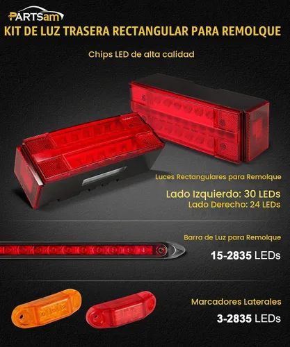 Vista 2 de Partsam Kit de luces LED sumergibles traseras para remolque, luces rectangulares para remolque, barra de identificación + 8 marcadores, lámparas