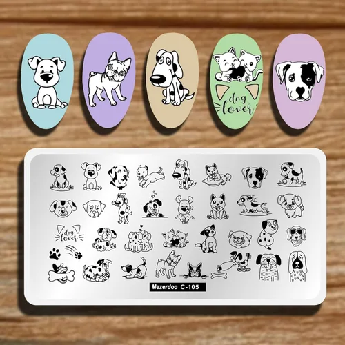 Vista 10 de Placas de sello de uñas de dinosaurios alienígenas, placa de estampación de uñas de estrella, luna, unicornio, gato, caballo, animales de dibujos