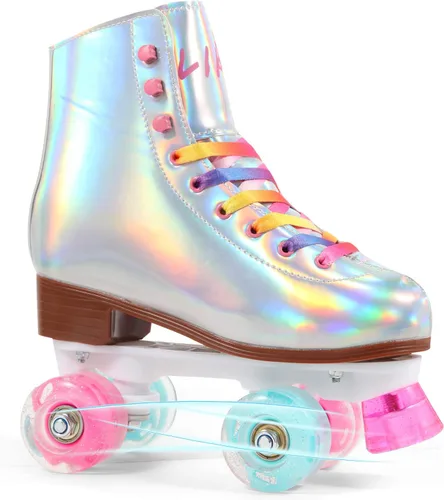 Vista 9 de LIKU Patines de cuatro ruedas para niñas y mujeres con todas las ruedas iluminadas, patines de cordones iluminados para interiores y exteriores