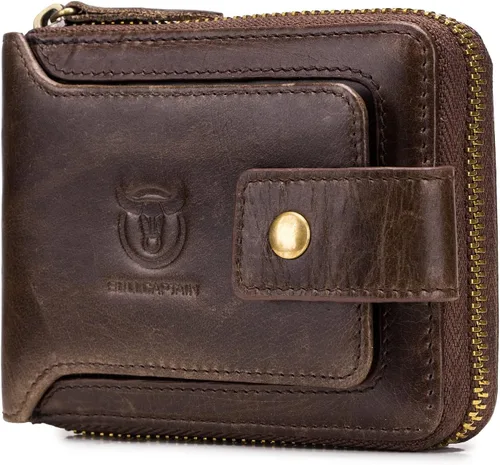Vista 98 de LUKZIJAES Billetera de cuero genuino para hombre, con bloqueo RFID, delgada, plegable, bolsillo frontal, #3-Café, Vintage