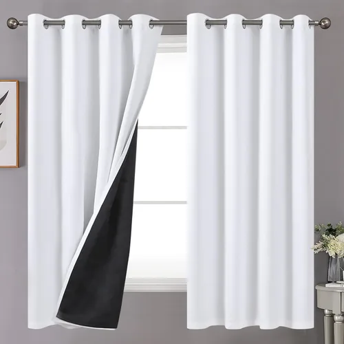 Vista 107 de YoungsTex - Cortinas 100% opacas para dormitorio, con aislamiento térmico y ojales, cortinas oscuras negras con capa pesada para ventana de sala