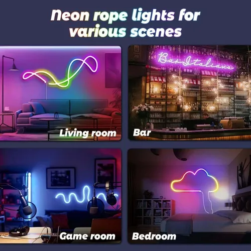 Vista 6 de Luces de tira de neón L8star, luces de cuerda de neón LED de 32.8 pies/10m con control remoto APP, luces de tira de neón LED flexibles impermeables