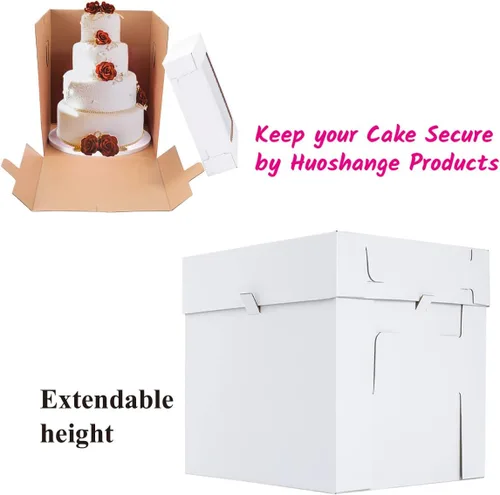 Vista 6 de Cajas altas para pasteles de nivel, 3 tamaños, 6 paquetes de 8 x 8 x 10, 10 x 10 x 12 y 12 x 12 x 12 pulgadas, caja de pastel alta blanca resistente