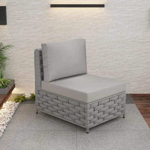 Vista 2 de TWT Sofá individual modular para exteriores con cojín grueso, gris claro Cuerda Textilene Gris Claro W/Cojín Gris Claro
