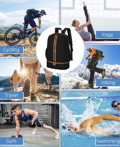 Vista 6 de HowFly Mochila de gimnasio, bolsa de gimnasio para mujeres y hombres, mochila deportiva con compartimento para zapatos, bolsa de entrenamiento