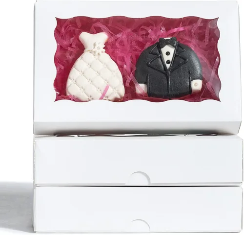 Vista 12 de RomanticBaking Paquete de 12 cajas de galletas autoemergentes para 2 galletas de 7 x 4 3/8 pulgadas x 1 1/2 pulgadas, cajas de panadería de papel