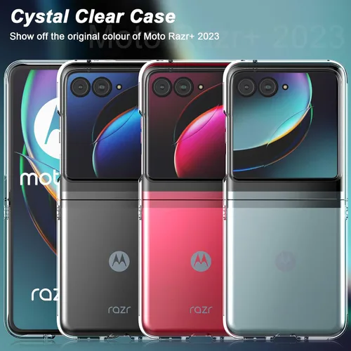 Vista 3 de Foluu Funda para Motorola Razr+ 2023, funda protectora de policarbonato duro transparente para Moto Razr+ 2023 (transparente)
