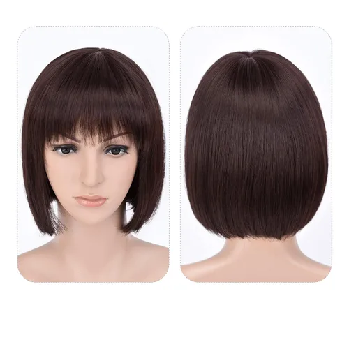 Vista 34 de Pelucas Bob con flequillo, peluca de cabello castaño rojizo de 10 Caoba