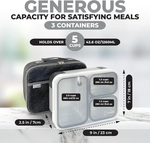 Vista 3 de Juego de Lonchera Bento de Acero Inoxidable para Adultos, Niños - Bolsa Aislante y Paquete de Hielo - Compartimento de Metal a Prueba de Fugas
