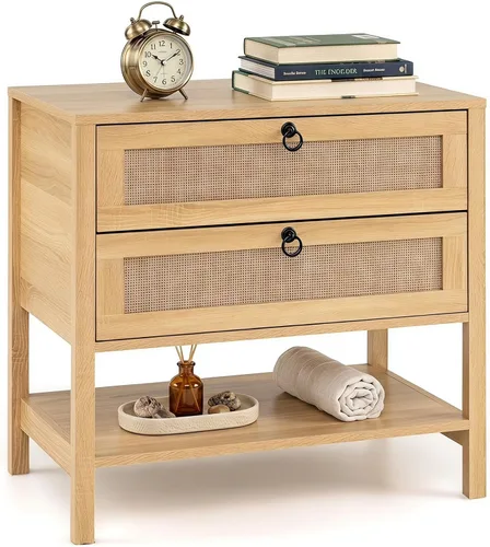 Vista 14 de KOMFOTT Rattan Nightstand, Bedside Table with 2 Drawers (Black,1)