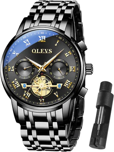 Vista 15 de OLEVS Reloj multifunción para hombre, cronógrafo luminoso impermeable con Negro/Negro